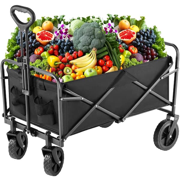 10.9 cu. ft. Metal Garden Cart, Foldable Wagon Cart with Wheels, Utility Cart for Shopping, Camping, and Gardening