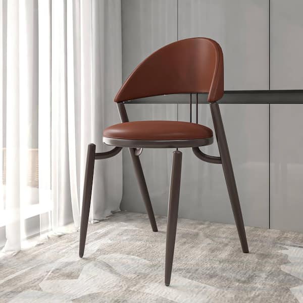 Leisuremod Black Venice Upholstered Leather Modern Dining Chair with Metal Legs Set of 2 in Dark Brown