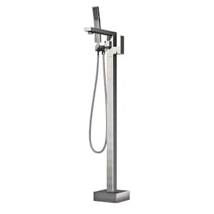 Modern Single-Handle Freestanding Tub Faucet with Hand Shower in Brushed Nickel