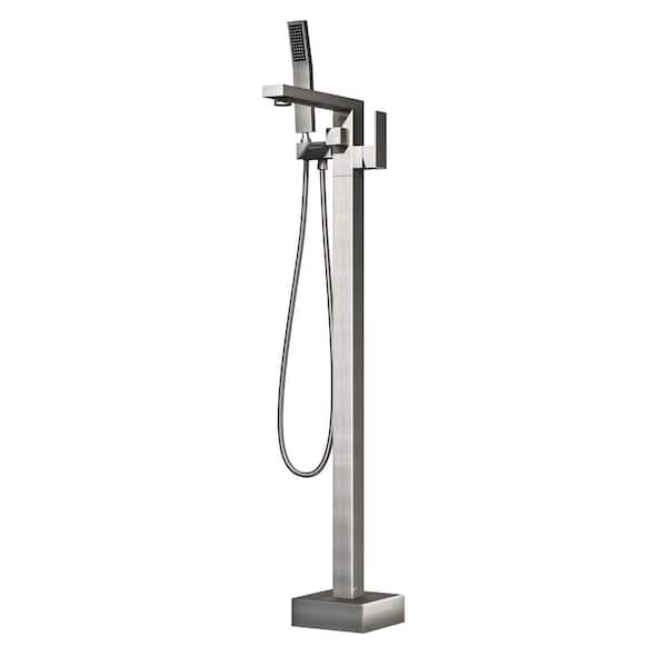 Aosspy Modern Single-Handle Freestanding Tub Faucet with Hand Shower in Brushed Nickel
