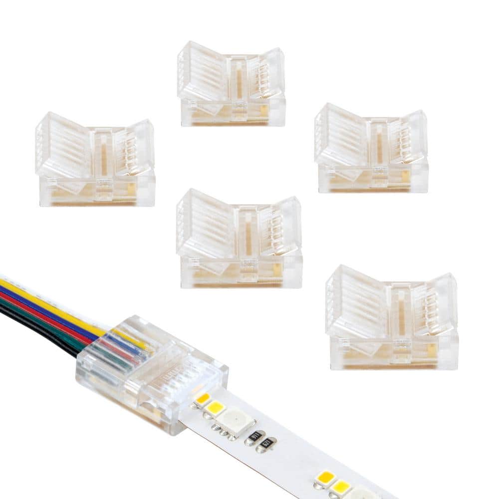 Clear 6-Pin RGB+WW LED Strip Light Connectors (6-Pack)