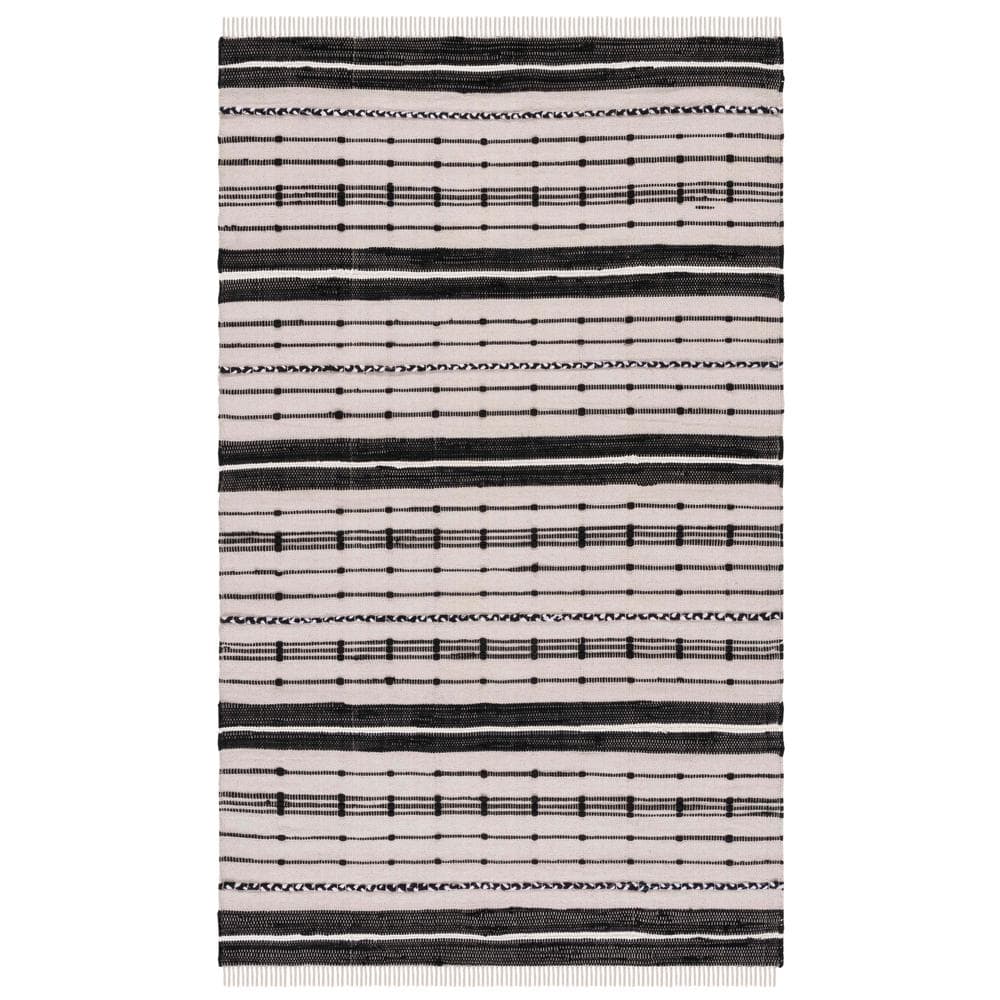 Boho-Chic Black Stripe Hand Woven Wool-Cotton Area Rug