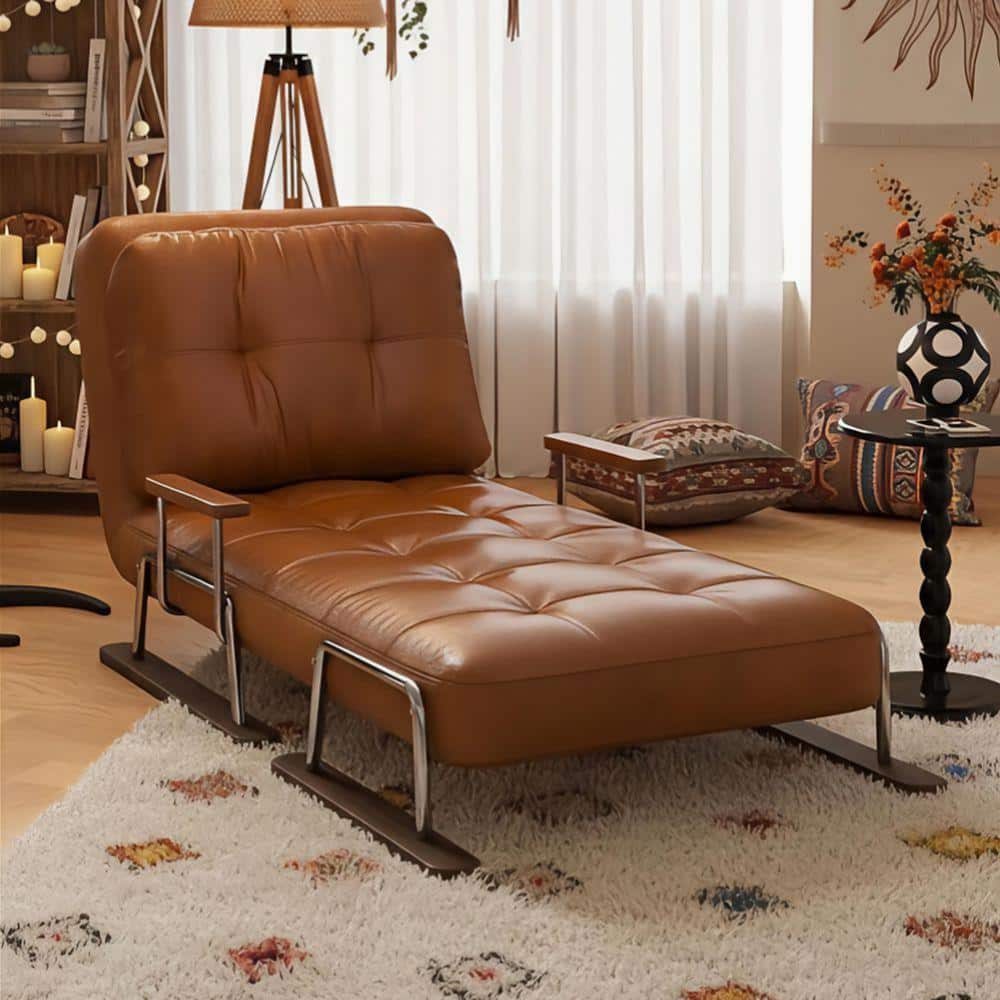 JASIWAY 35. 4 in. Caramel Eco-Leather Folding Sofa Bed-Convertible