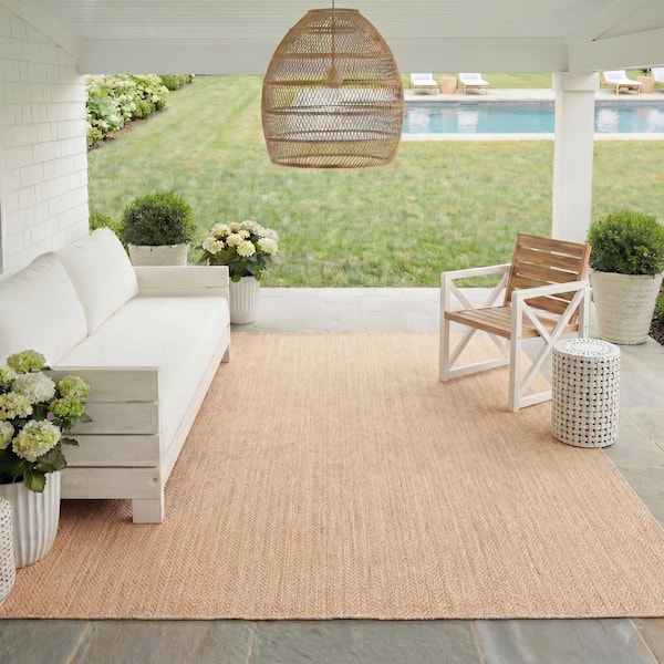 Courtyard Natural/Cream 8 ft. x 11 ft. Geometric Indoor/Outdoor Patio Area Rug