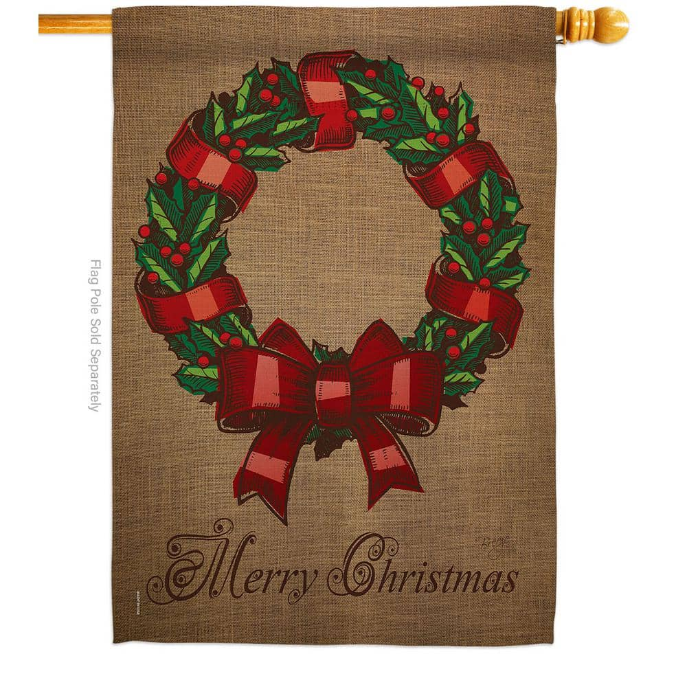 Breeze Decor 28 in. x 40 in. Wreath Christmas House Flag Double-Sided Winter Decorative Vertical 