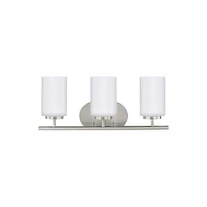 Oslo 20 in. 3-Light Brushed Nickel Transitional Contemporary Wall Bathroom Vanity Light with Opal Glass and LED Bulbs