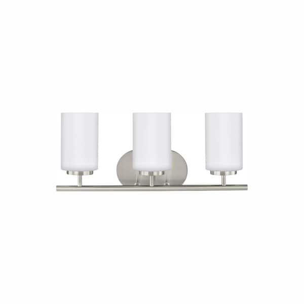 Design House Oslo Satin Nickel Transitional Frosted Glass Cylinder LED Pendant Light