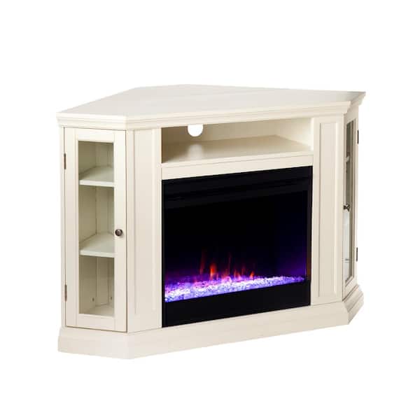 Southern Enterprises Denton 48 in. Convertible Color Changing Media Stand Fireplace in Ivory