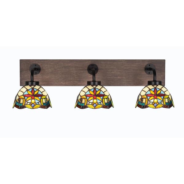 Unbranded Kirby 27.5 in. 3-Light Matte Black and Painted Distressed Wood-look Metal Vanity Light