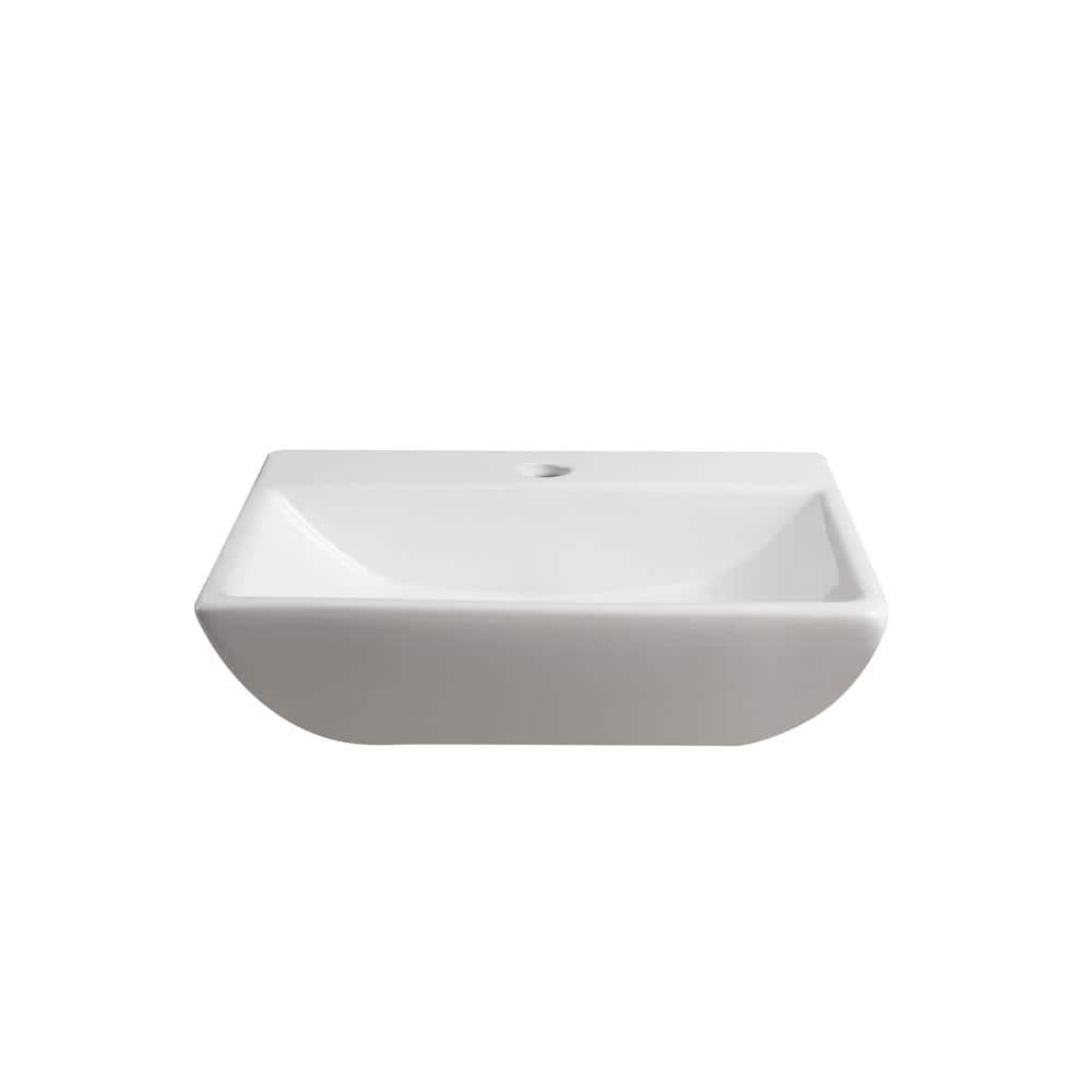 Compact White Ceramic Wall-Mount Rectangular Bathroom Sink