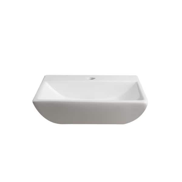 Elanti Wall-Mounted Rectangular Compact Bathroom Sink in White Elanti Wall-Mounted Rectangular Compact Bathroom Sink in White