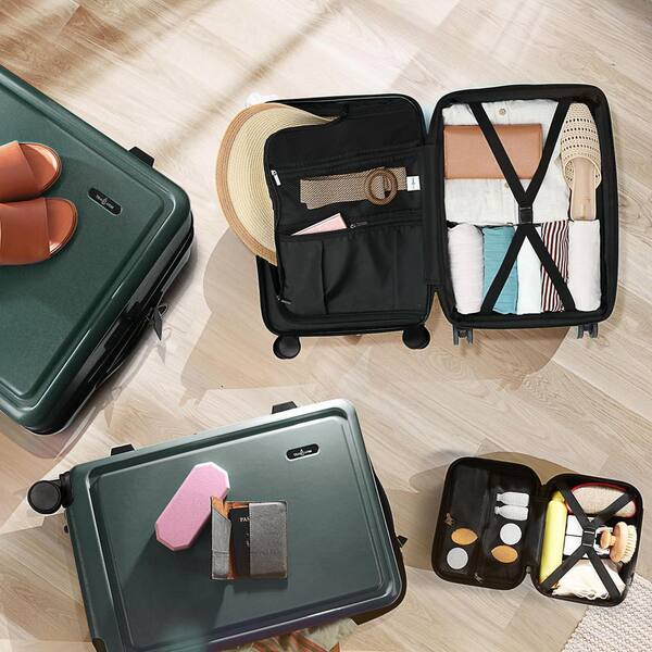 TRAVELARIM 4-Piece Green Nested Hard Luggage Set Expandable