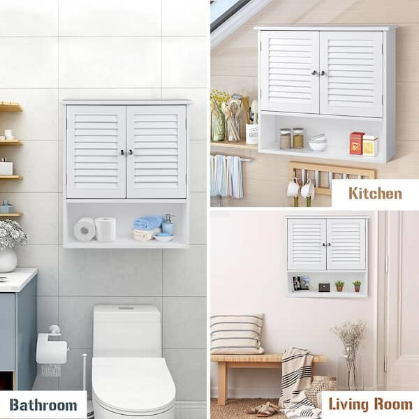 Bathroom Wall Storage Cabinet Double Doors Shelves Kitchen