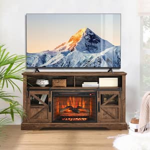 60 in. Freestanding Electric Fireplace TV Stand With Door Sensor in Brown