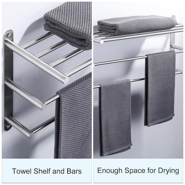 24 in. 3-Tier Tower Rack with Tower Bars for Bathroom Wall Mounted in Stainless Steel Brushed Nickel