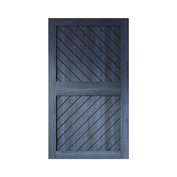 XT4 48 in. x 84 in. C-Panel Solid Core Navy Slanted Stripe Design Pine Wood Interior Sliding Barn Door Slab