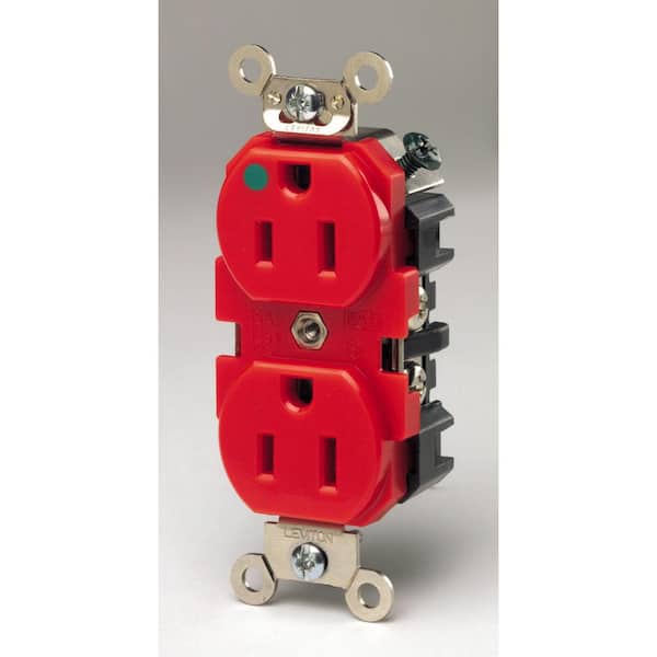Leviton 15 Amp Hospital Grade Extra Heavy Duty Self Grounding Duplex Outlet, Red