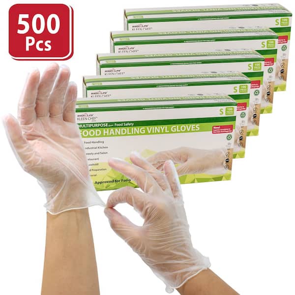 BISON LIFE Small, Disposable Vinyl Food Preparation Gloves, Multi-Purpose, Powder and Latex Free, 9.5 in., Clear (500-Pack)