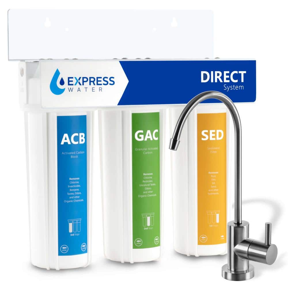 Express Water Sistema de filtro de agua para toda la casa, sistema de  filtración de agua de 3 etapas con filtros de sedimentos, GAC y carbono,  reduce