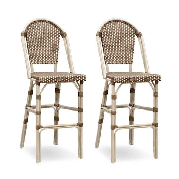 PURPLE LEAF French Stackable Wicker Outdoor Bar Stools Bar Height in Coffee (2-Pack)