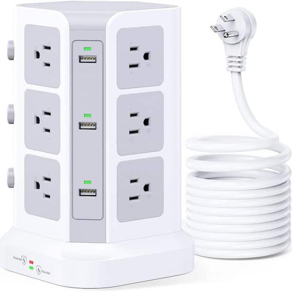 Yichuhaoxi Power Strip Tower Surge Protector 12 AC Multiple Outlets & 6 USB Ports Heavy Duty Extension Cord 16.4 ft. in White