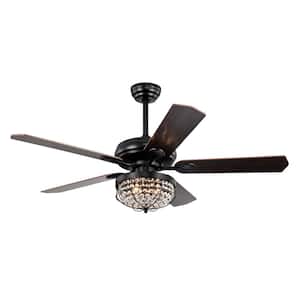 52 in. Indoor Matte Black Decorative Crystal Chandelier Ceiling Fan with three E26 Bulb Holder and Remote Control