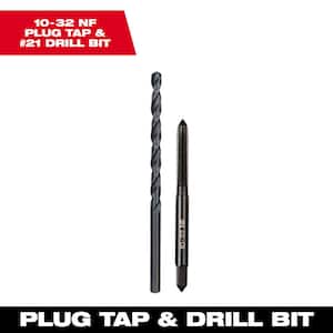 10-32 NF Straight Flute Plug Tap and #21 Drill Bit