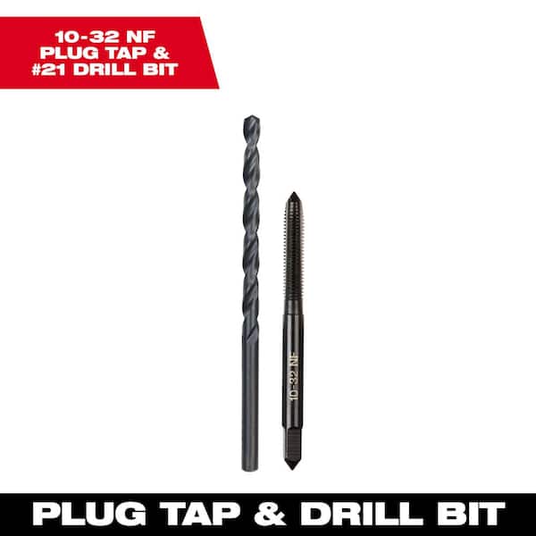 Milwaukee 10-32 NF Straight Flute Plug Tap and #21 Drill Bit