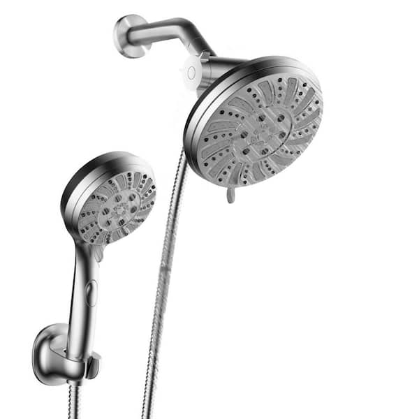 Tomfaucet 7 in. 5-Spray Dual Wall Mount Fixed and Handheld Shower Head 1.8 GPM in Brushed Nickel