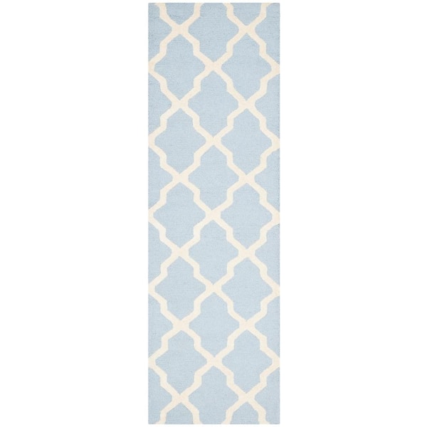 SAFAVIEH Cambridge Light Blue/Ivory 3 ft. x 8 ft. Geometric Trellis Runner Rug