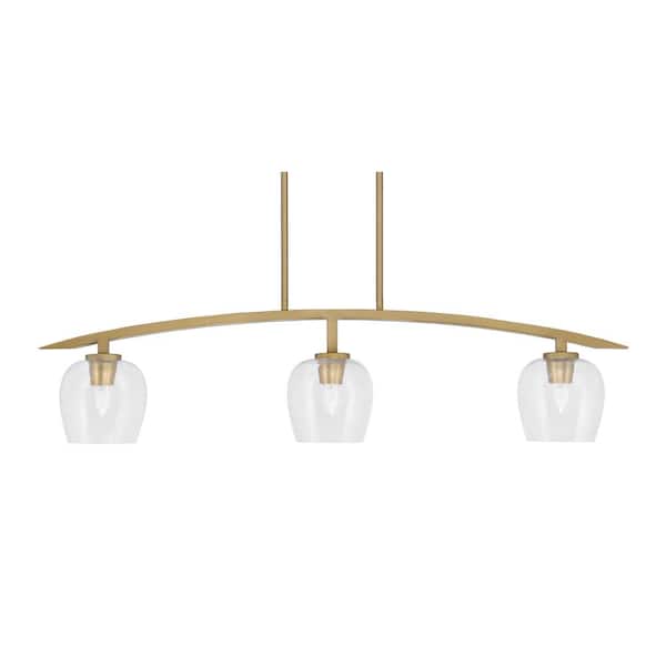 Unbranded Siena 3-Light, Brass, Linear Chandelier, Any room with Clear Bubble Glass Shades