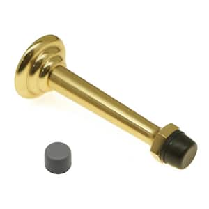3-3/4 in. Solid Brass Fancy 3-Ring Base Door Stop in Polished Brass No Lacquer
