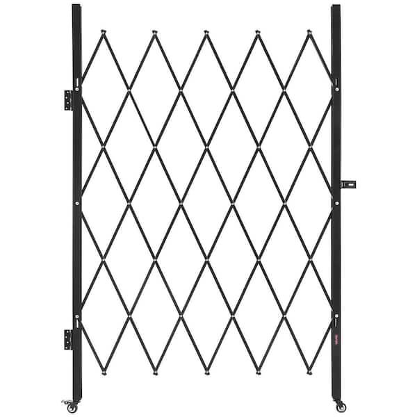 Single Folding Security Gate Lockable Scissor Gate with 360° Swivel Casters Retractable 49.61 x 77.76 in. Black Steel