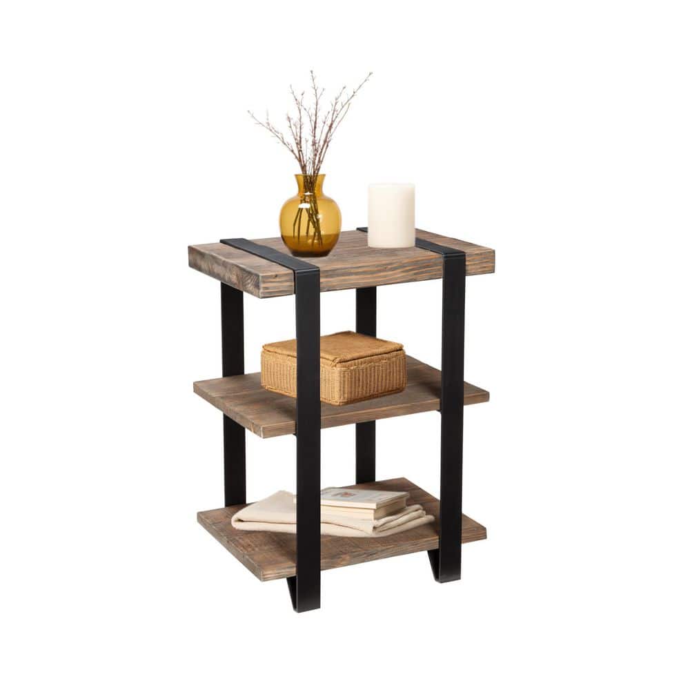 Modesto 20in. Rectangle End Table, Natural Solid Wood and Metal, Rustic 2-Shelf Design w/Felt Pads for Floor Protection price history on PriceWatchPro