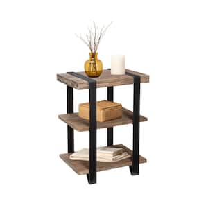 Modesto 20in. Rectangle End Table, Natural Solid Wood and Metal, Rustic 2-Shelf Design w/Felt Pads for Floor Protection