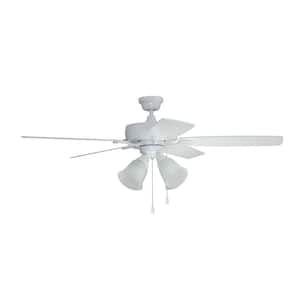 Twist N Click 52 in. Indoor White Dual Mount 3-Speed Finish Ceiling Fan with 4-Light Frosted Glass Light Kit