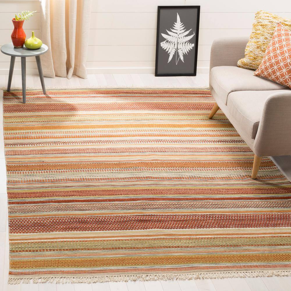 Handmade Red and Beige Wool Striped 4' x 6' Area Rug