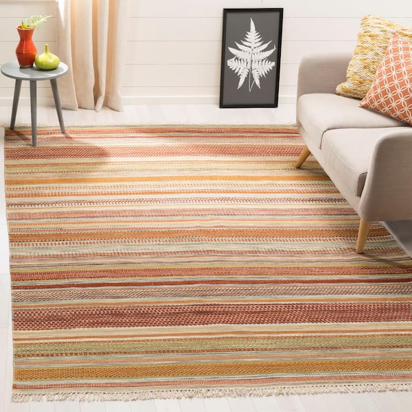 Striped Kilim Beige 9 ft. x 12 ft. Striped Area Rug