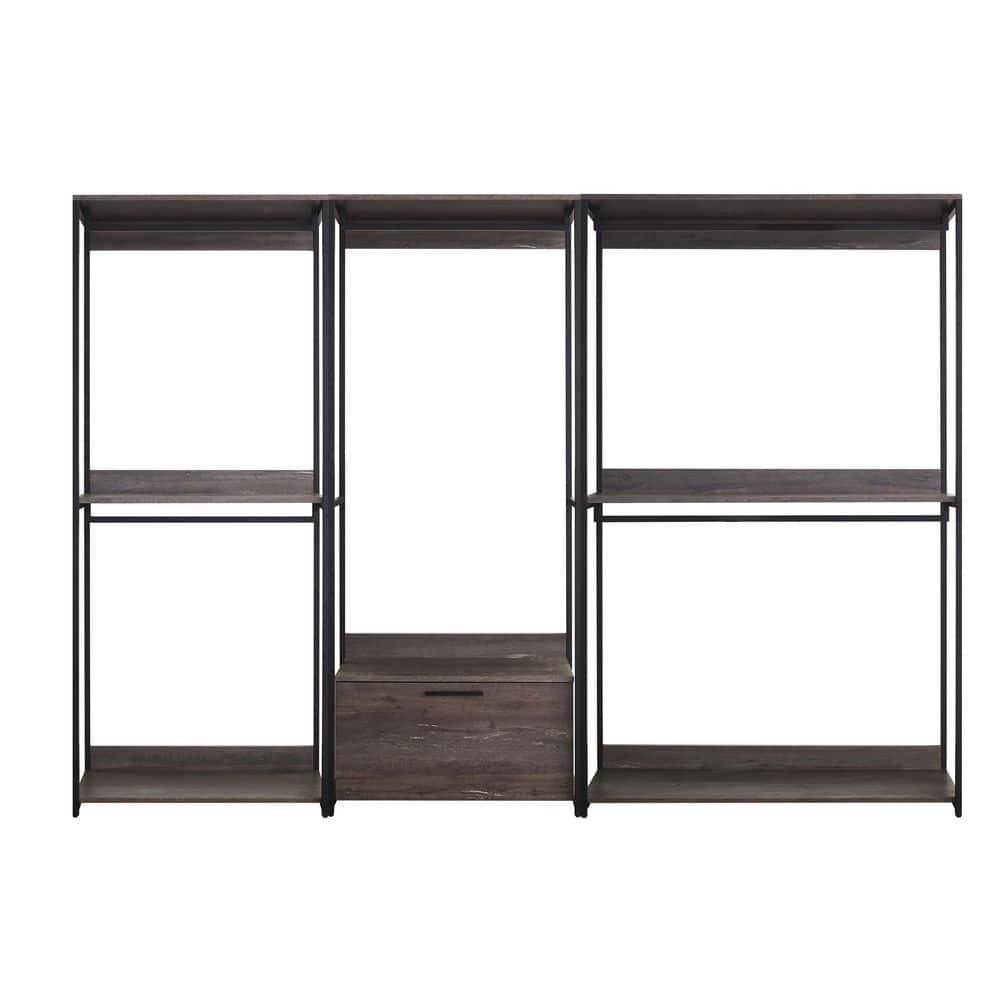Monica Rustic Gray Wood Walk-In Closet System with Drawer