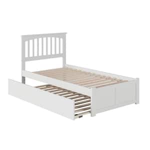 Mission Twin Extra Long Bed with Footboard and Twin Extra Long Trundle in White