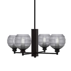 Albany 23.75 in. 4-Light Espresso Chandelier with Smoke Ribbed Glass Shades