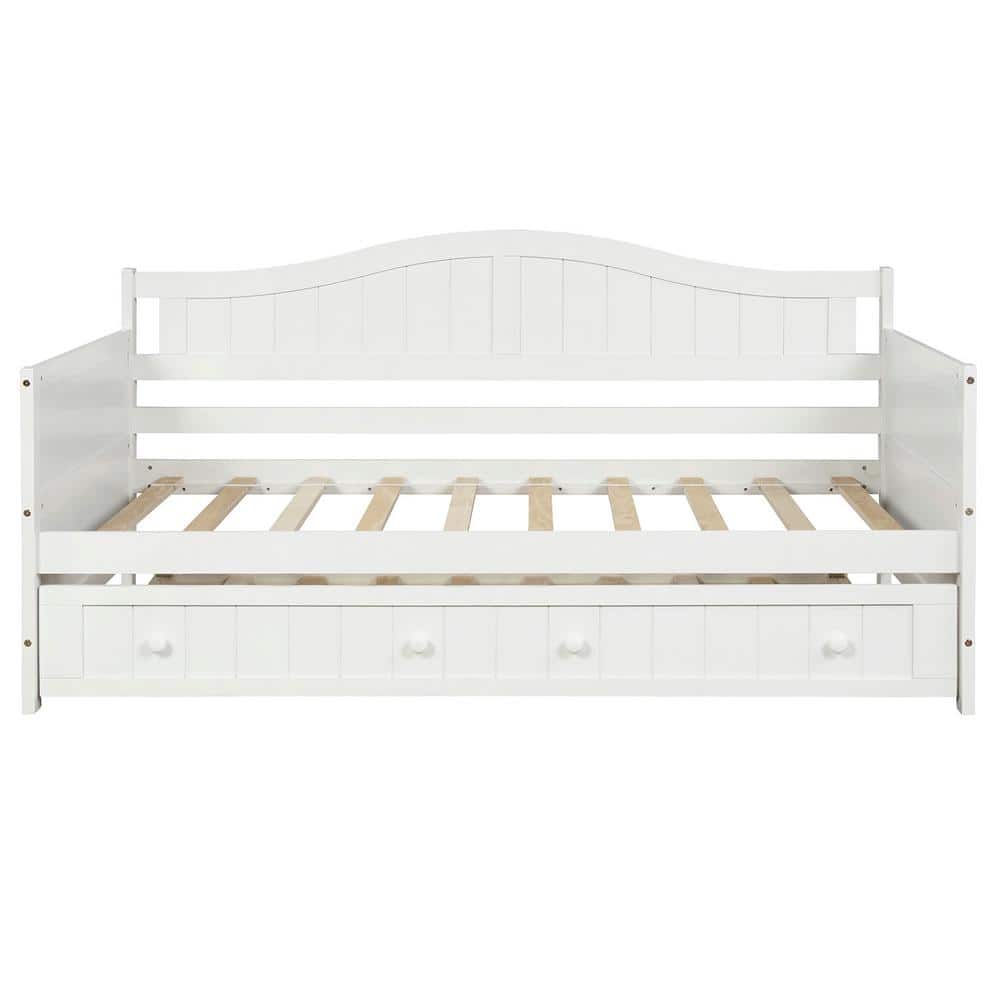 42.30 in. W White Twin Wooden Daybed with Trundle Bed Platform Bed