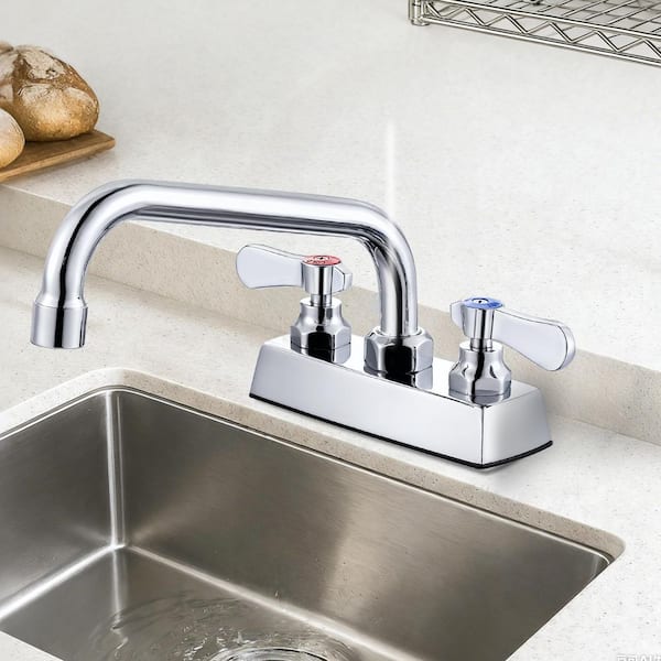 4 in. Centerset Double Handle Deck Mount Brass Standard Kitchen Faucet with 8" Swivel Spout in Polished Chrome