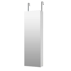 Rectangular White MDF Full Mirror Jewelry Storage Cabinet With with Slide Rail Can Be Hung on the Door or Wall