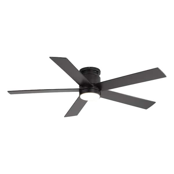 Propeller 52 in. Indoor Standard Black Flush Ceiling Fan with Integrated LED Light, 5-Black Blades and Remote Included