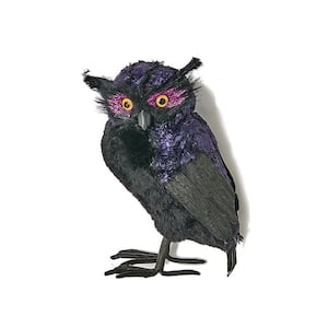 24 in Pre-Lit Black Tinsel Owl Halloween Decor Haunted House Prop 