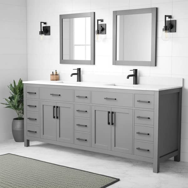 Wyndham Collection Beckett 84 in. W x 22 in. D x 35 in. H Double Sink Bathroom Vanity in Dark Gray with Carrara Cultured Marble Top
