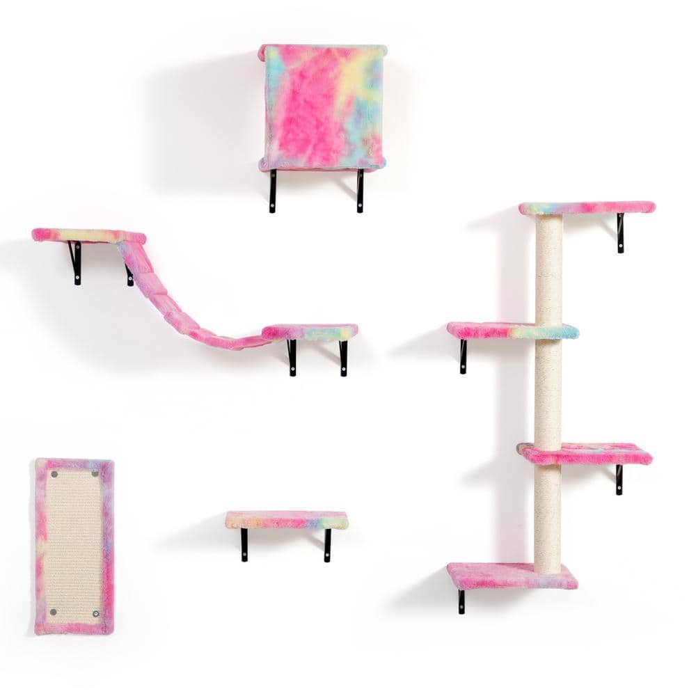 Colorful Wall-Mounted Sisal Cat Tree Set with Platforms
