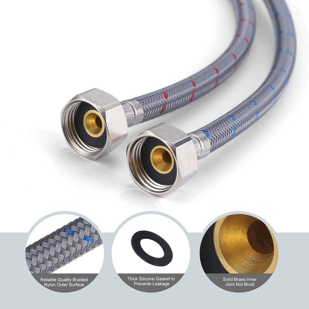 16-Inch Gray Braided Nylon Faucet Supply Line