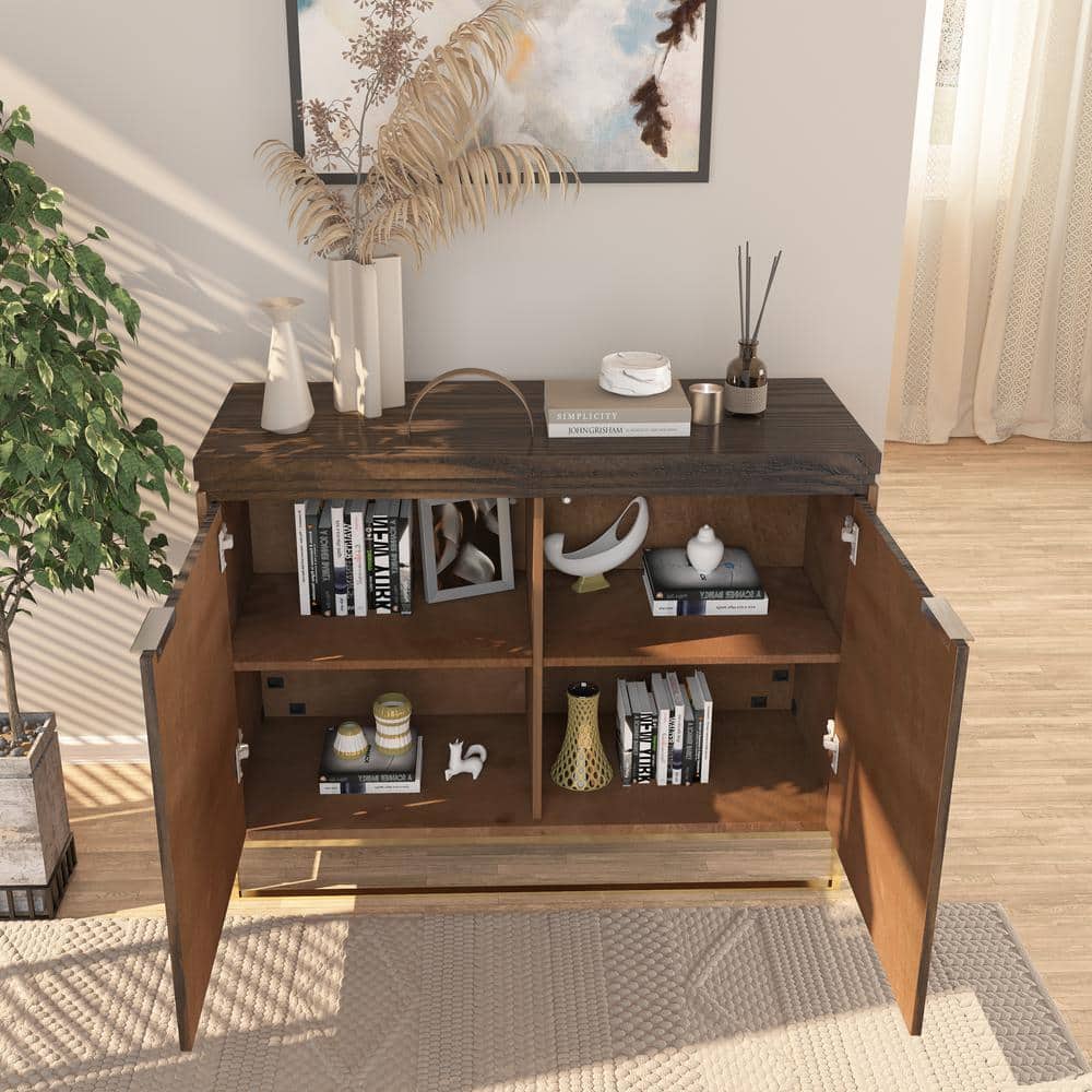 Industrial Brown MDF 2-Door Accent Cabinet with Fluted Design